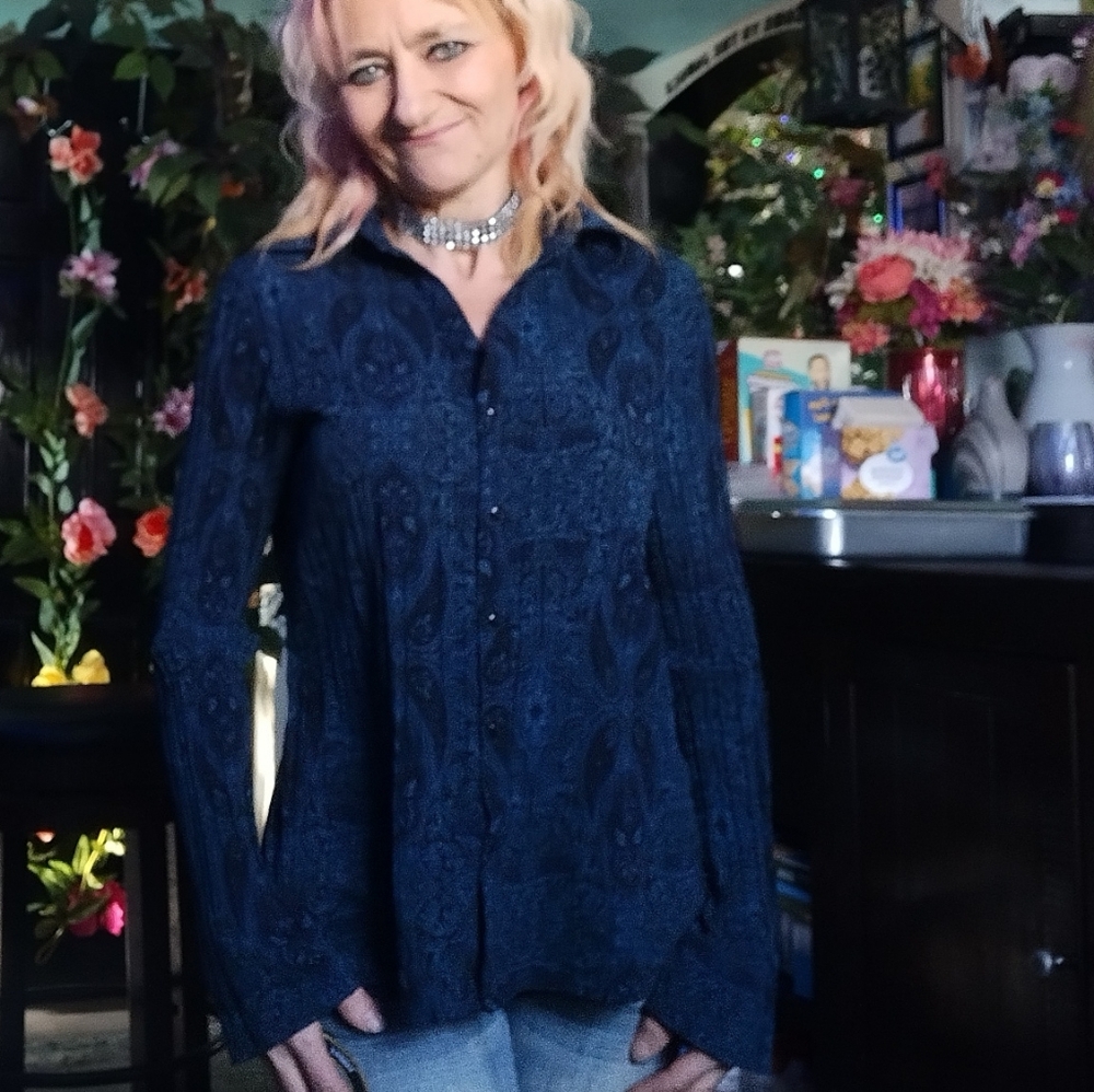 Textured Button-down Blouse
